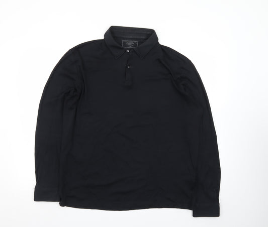 Charles Tyrwhitt Men's Black Long Sleeve Cotton Polo Shirt L