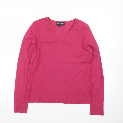 Monsoon Women Pink V-Neck Long Sleeve Cotton Basic Top Size 14
