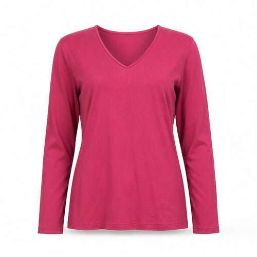 Monsoon Women Pink V-Neck Long Sleeve Cotton Basic Top Size 14