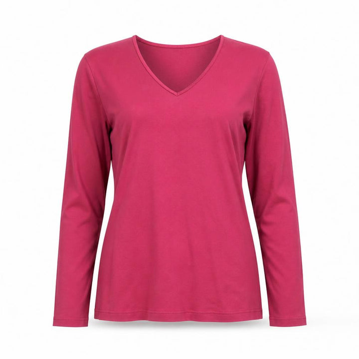 Monsoon Women Pink V-Neck Long Sleeve Cotton Basic Top Size 14