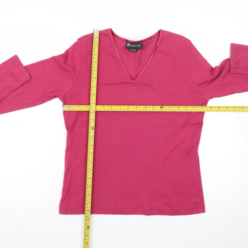 Monsoon Women Pink V-Neck Long Sleeve Cotton Basic Top Size 14
