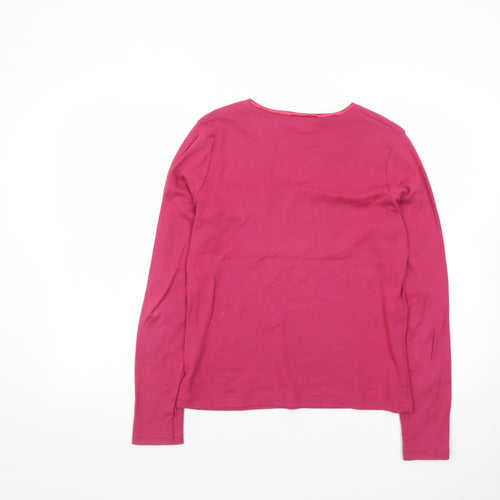 Monsoon Women Pink V-Neck Long Sleeve Cotton Basic Top Size 14
