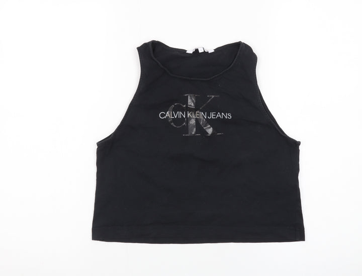 Calvin Klein Jeans Women’s Black Cropped Tank Top S Cotton Stretch