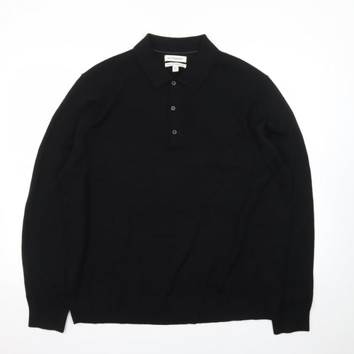 Marks and Spencer Autograph Men's Black 2XL Merino Wool Long Sleeve Polo
