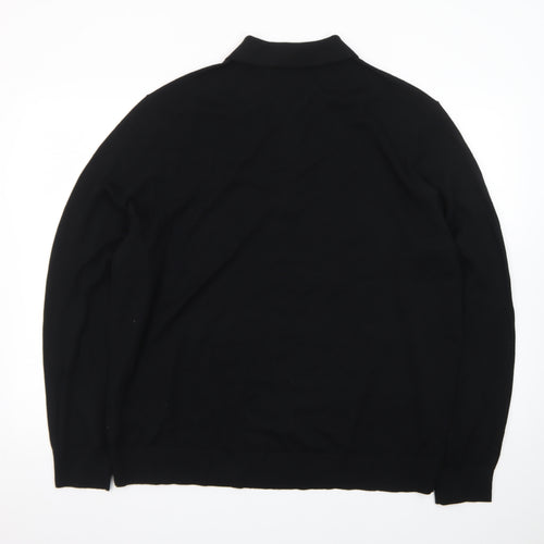 Marks and Spencer Autograph Men's Black 2XL Merino Wool Long Sleeve Polo