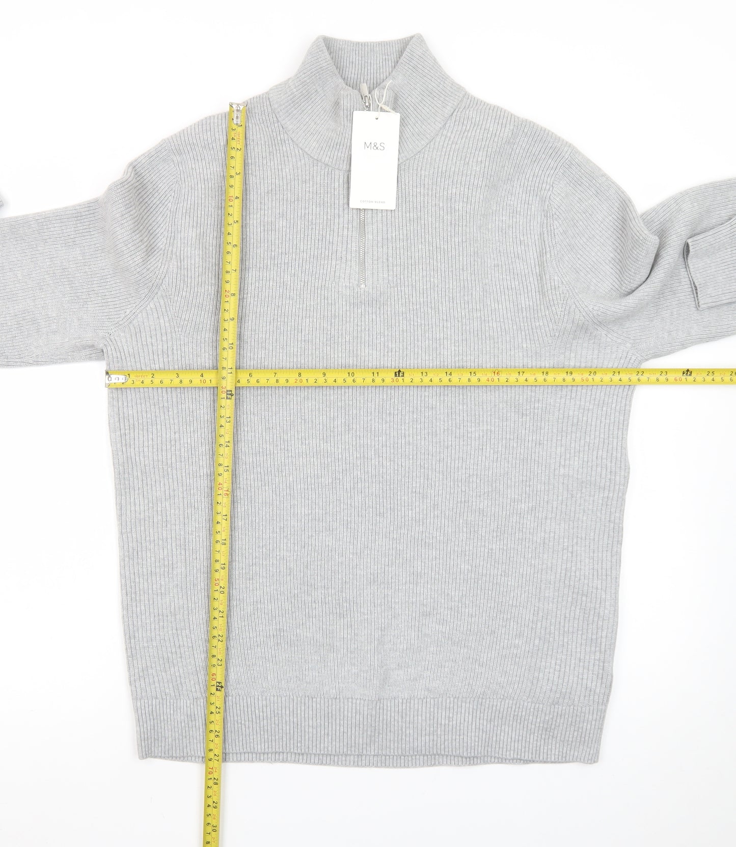 Marks and Spencer Men’s Grey L Half Zip High Neck Jumper