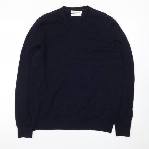 Marks and Spencer Men’s Blue Wool V-Neck Jumper Size L