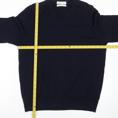 Marks and Spencer Men’s Blue Wool V-Neck Jumper Size L