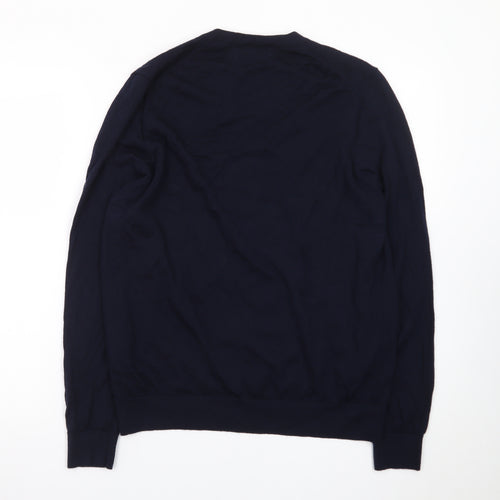 Marks and Spencer Men’s Blue Wool V-Neck Jumper Size L