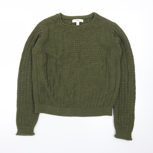 Marks and Spencer Men's Green Cable Knit Cotton Jumper Size S