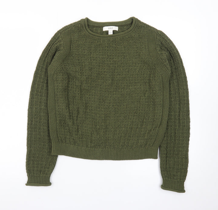 Marks and Spencer Men's Green Cable Knit Cotton Jumper Size S