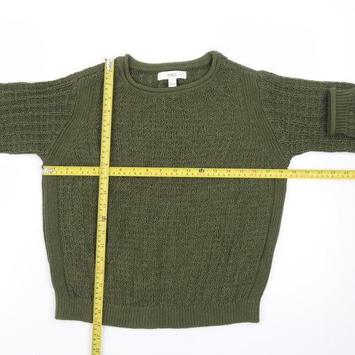 Marks and Spencer Men's Green Cable Knit Cotton Jumper Size S
