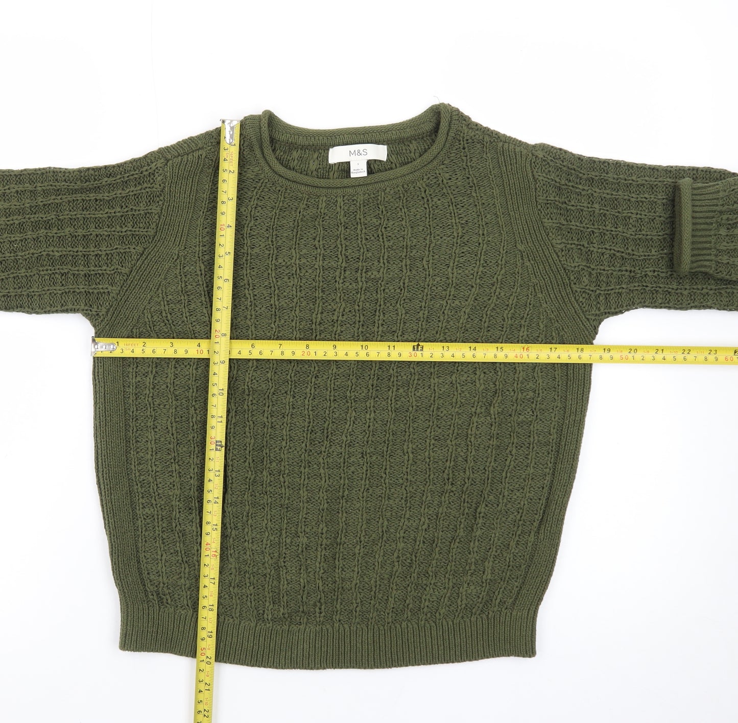 Marks and Spencer Men's Green Cable Knit Cotton Jumper Size S