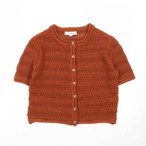 Marks and Spencer Womens Brown Cotton Short Sleeve Knit Cardigan S