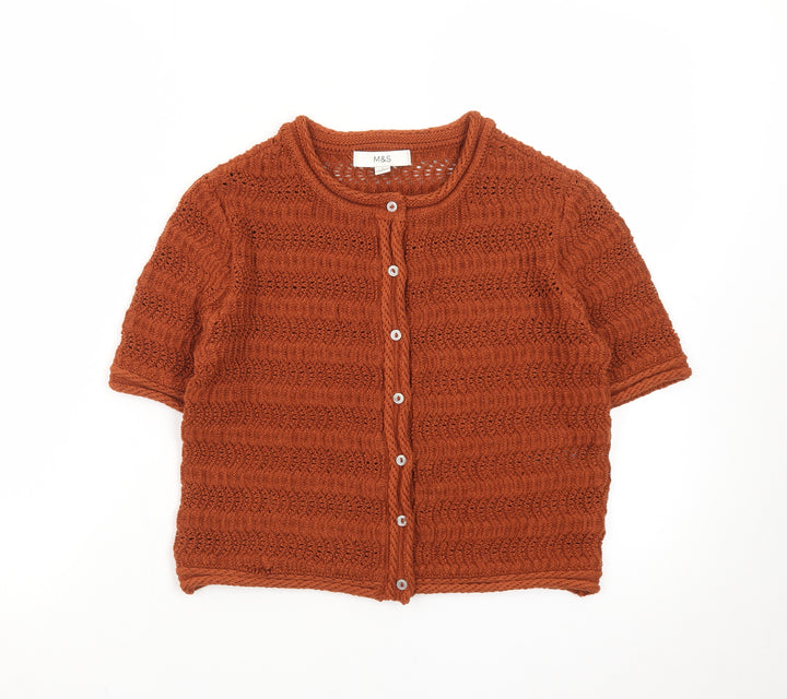 Marks and Spencer Womens Brown Cotton Short Sleeve Knit Cardigan S