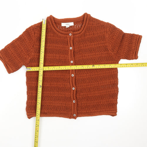 Marks and Spencer Womens Brown Cotton Short Sleeve Knit Cardigan S