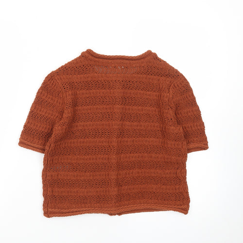 Marks and Spencer Womens Brown Cotton Short Sleeve Knit Cardigan S