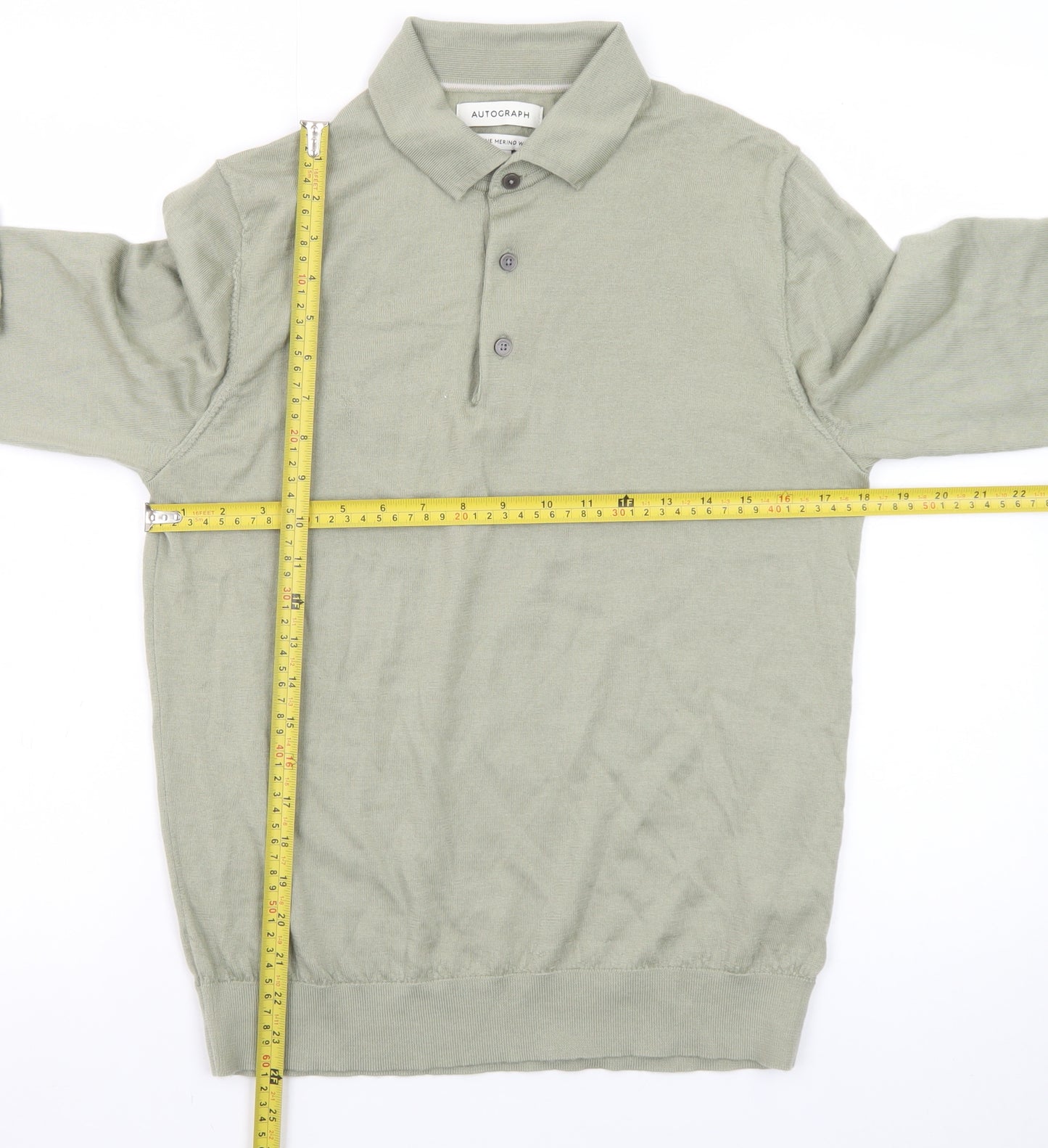 Marks and Spencer Men’s Green Extra Fine Merino Wool Collared Henley Jumper M