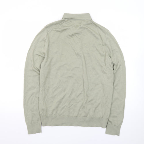 Marks and Spencer Men’s Green Extra Fine Merino Wool Collared Henley Jumper M