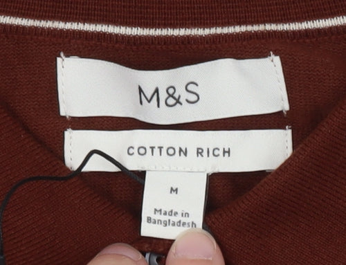 Marks and Spencer Men's Brown Collared Cotton Jumper M