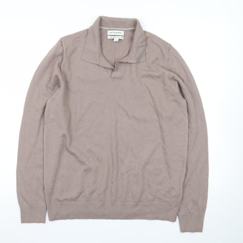 Marks and Spencer Men’s Beige Wool Collared Pullover Jumper L