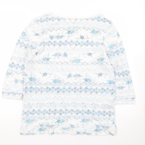 Marks and Spencer Women’s White Floral 3/4 Sleeve Cotton Jersey Top Size 14