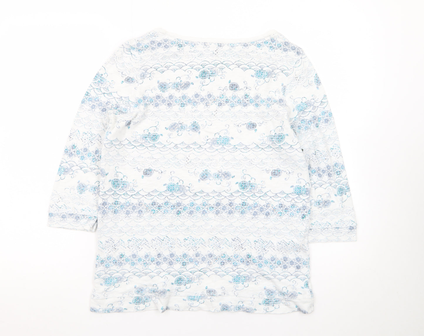 Marks and Spencer Women’s White Floral 3/4 Sleeve Cotton Jersey Top Size 14