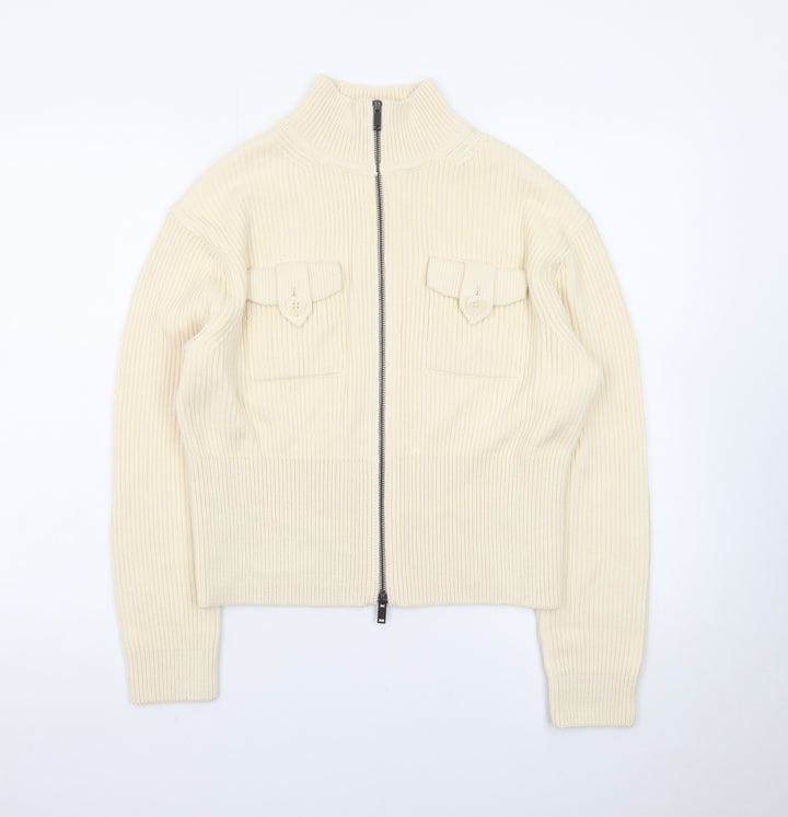 Marks and Spencer Women’s Ivory Full Zip Mock Neck Jumper Size S