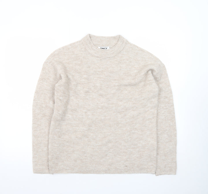 ONLY Women's Beige Cotton Blend Mock Neck Jumper Size S