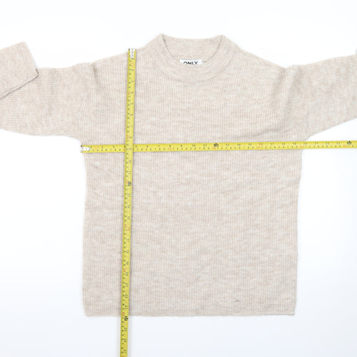 ONLY Women's Beige Cotton Blend Mock Neck Jumper Size S