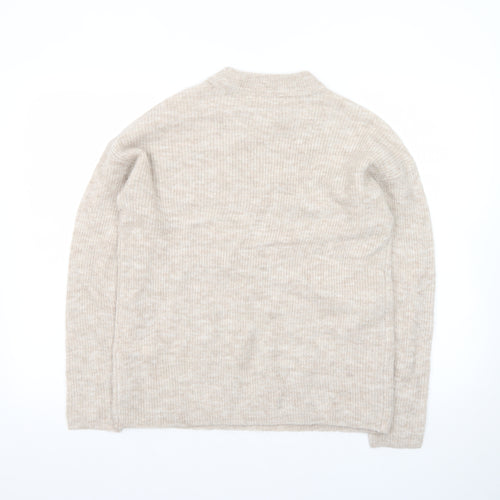 ONLY Women's Beige Cotton Blend Mock Neck Jumper Size S