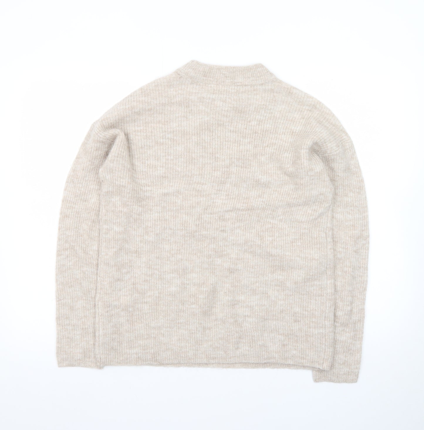 ONLY Women's Beige Cotton Blend Mock Neck Jumper Size S