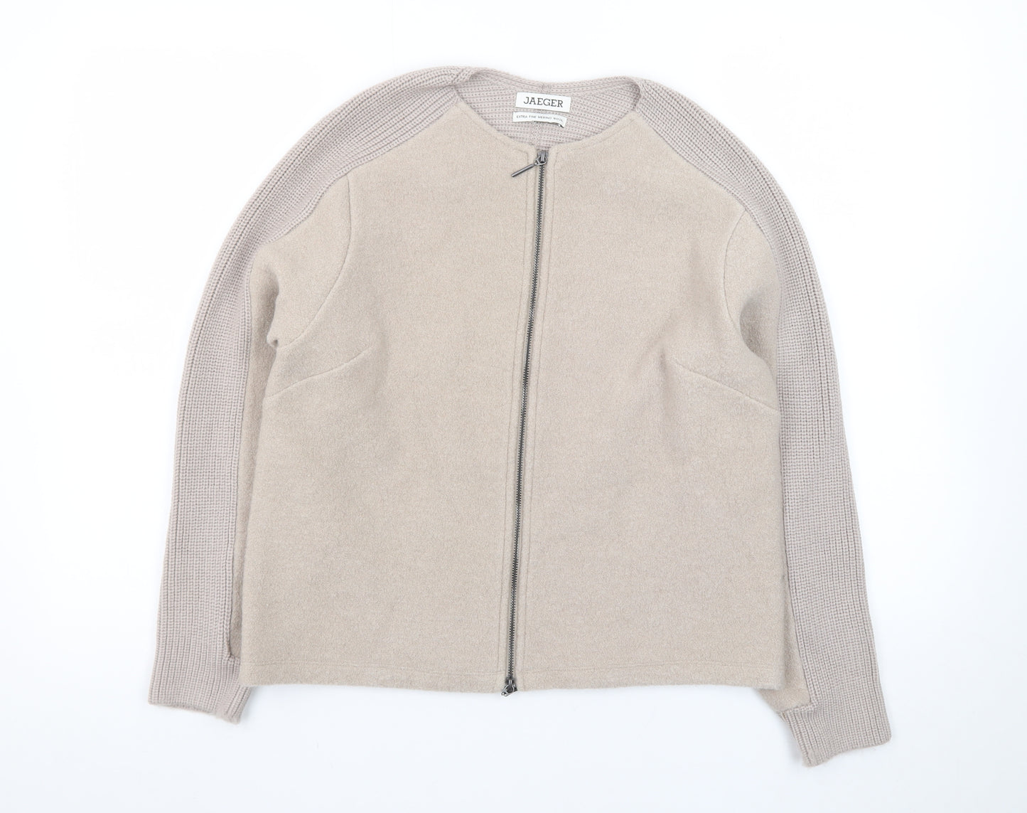 Jaeger Women Beige Wool Full Zip Cardigan S