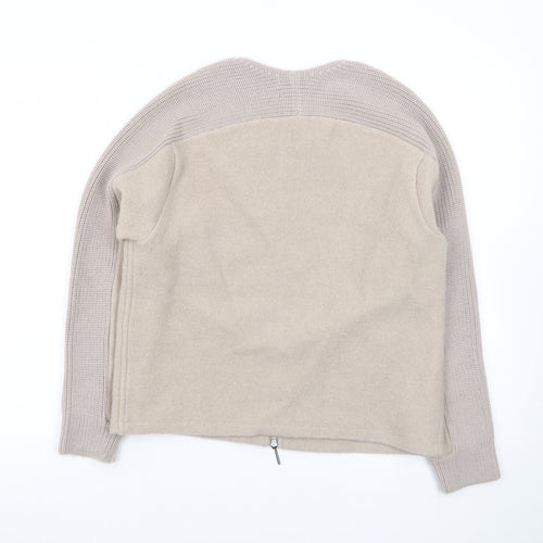 Jaeger Women Beige Wool Full Zip Cardigan S