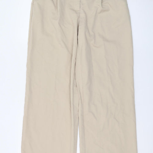 H&M Women Beige Wide-Leg Pleated Trousers Size 10