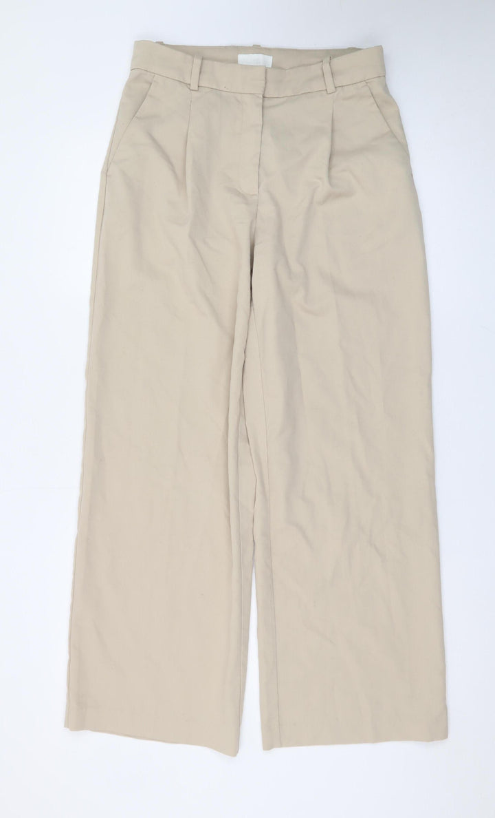 H&M Women Beige Wide-Leg Pleated Trousers Size 10