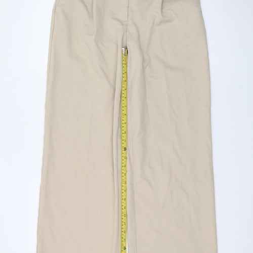 H&M Women Beige Wide-Leg Pleated Trousers Size 10