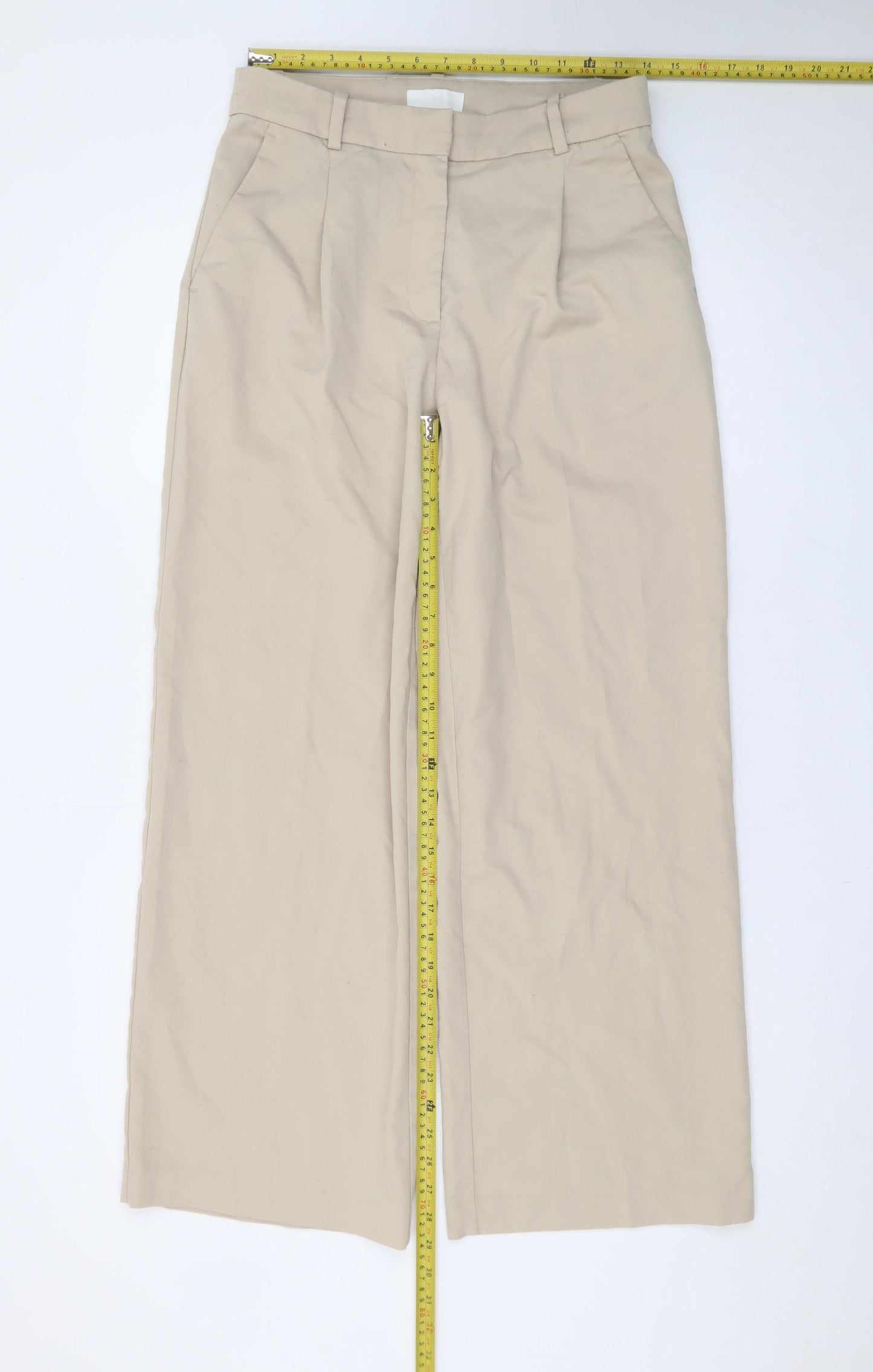 H&M Women Beige Wide-Leg Pleated Trousers Size 10