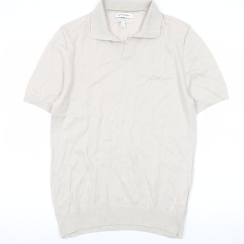 Marks and Spencer Autograph Beige Merino Wool Polo Shirt Mens M