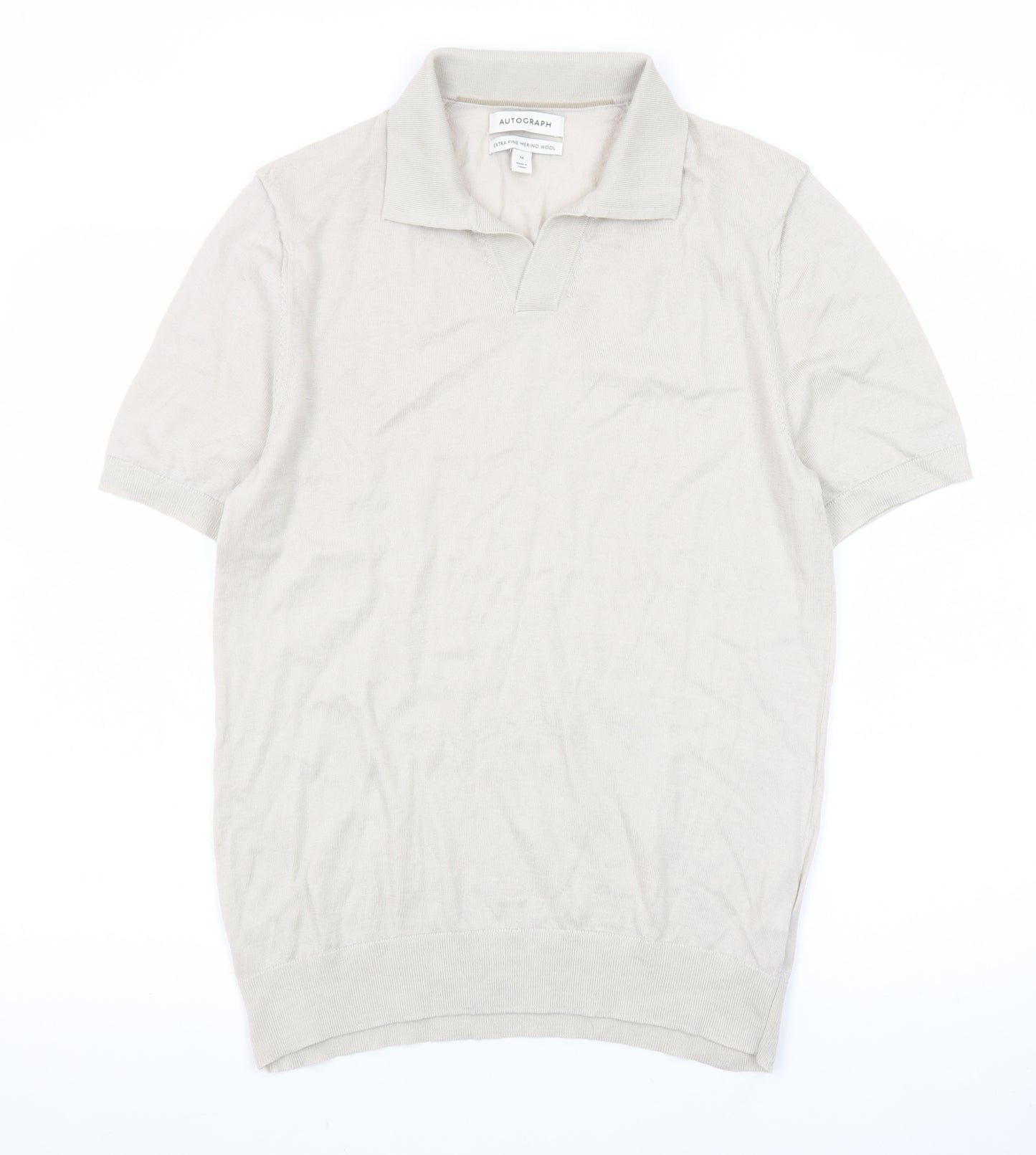 Marks and Spencer Autograph Beige Merino Wool Polo Shirt Mens M