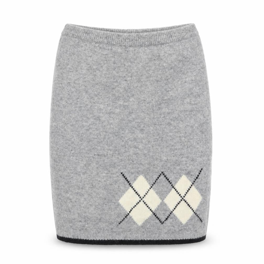 Front view of Miss Selfridge Women’s Grey Wool Argyle Short Skirt, size UK 10