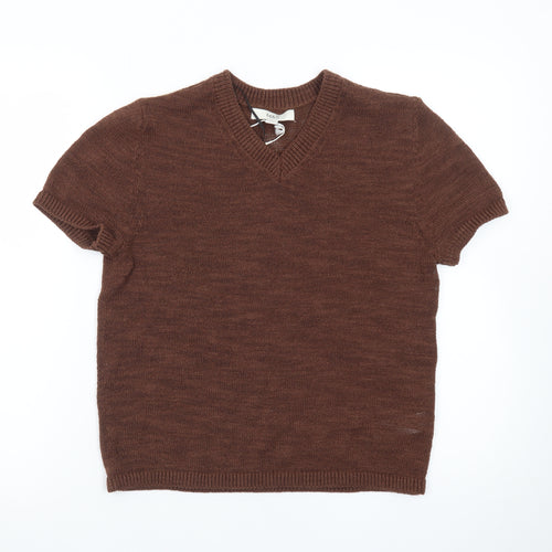 Marks and Spencer Women Brown V-Neck Short Sleeve Wool Jumper Size Small