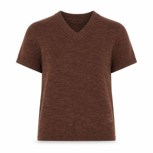 Marks and Spencer Women Brown V-Neck Short Sleeve Wool Jumper Size Small