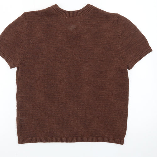 Marks and Spencer Women Brown V-Neck Short Sleeve Wool Jumper Size Small