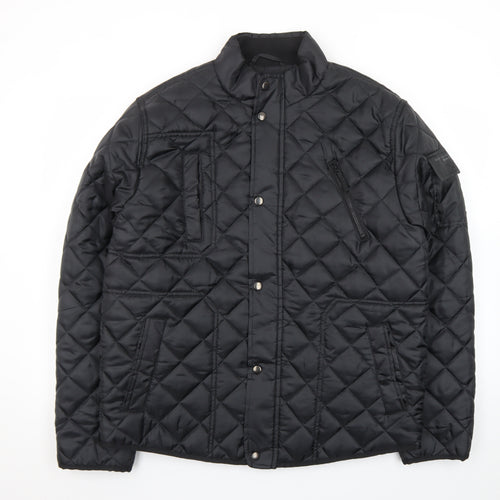F&F Mens Black Quilted Polyester Jacket L Regular Fit Water Resistant