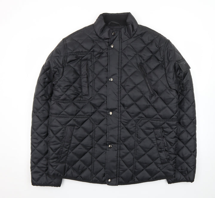 F&F Mens Black Quilted Polyester Jacket L Regular Fit Water Resistant