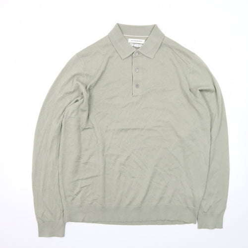 Marks and Spencer Men’s Green Merino Wool Collared Henley Jumper L
