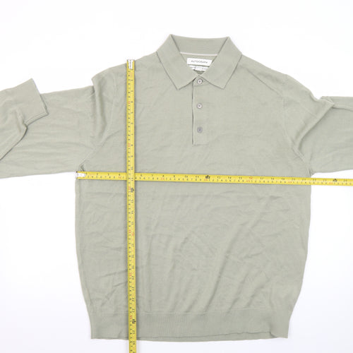 Marks and Spencer Men’s Green Merino Wool Collared Henley Jumper L