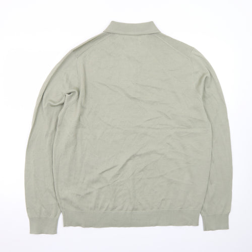 Marks and Spencer Men’s Green Merino Wool Collared Henley Jumper L