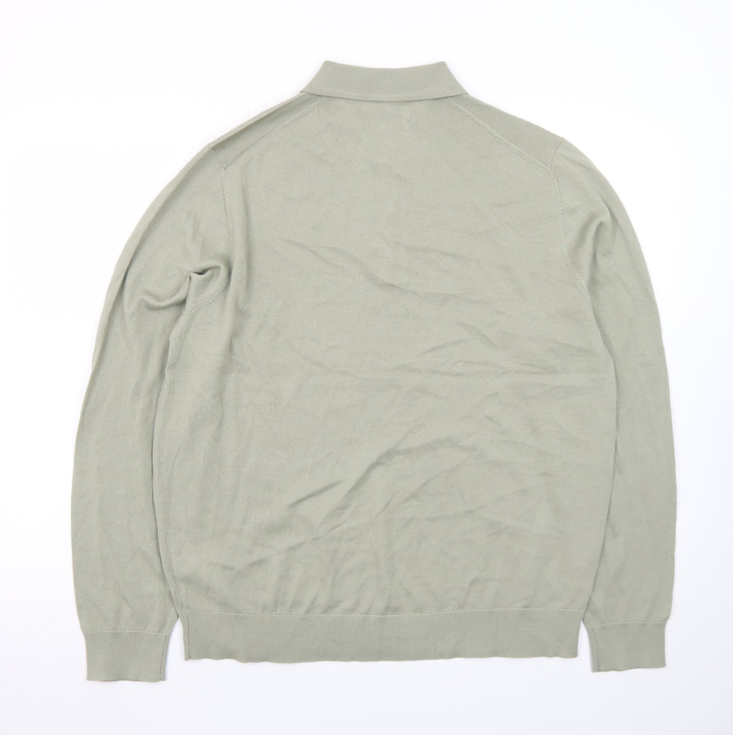 Marks and Spencer Men’s Green Merino Wool Collared Henley Jumper L